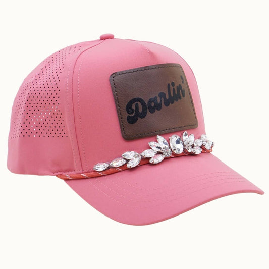 DARLIN' Bejeweled Glitz Athletic Trucker Cap + Leatherette: Rose