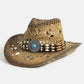 Straw Braided Concho Beaded Strap Cowboy Hat: BR
