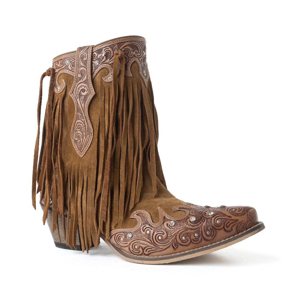 Fringed Handtooled Leather Boot