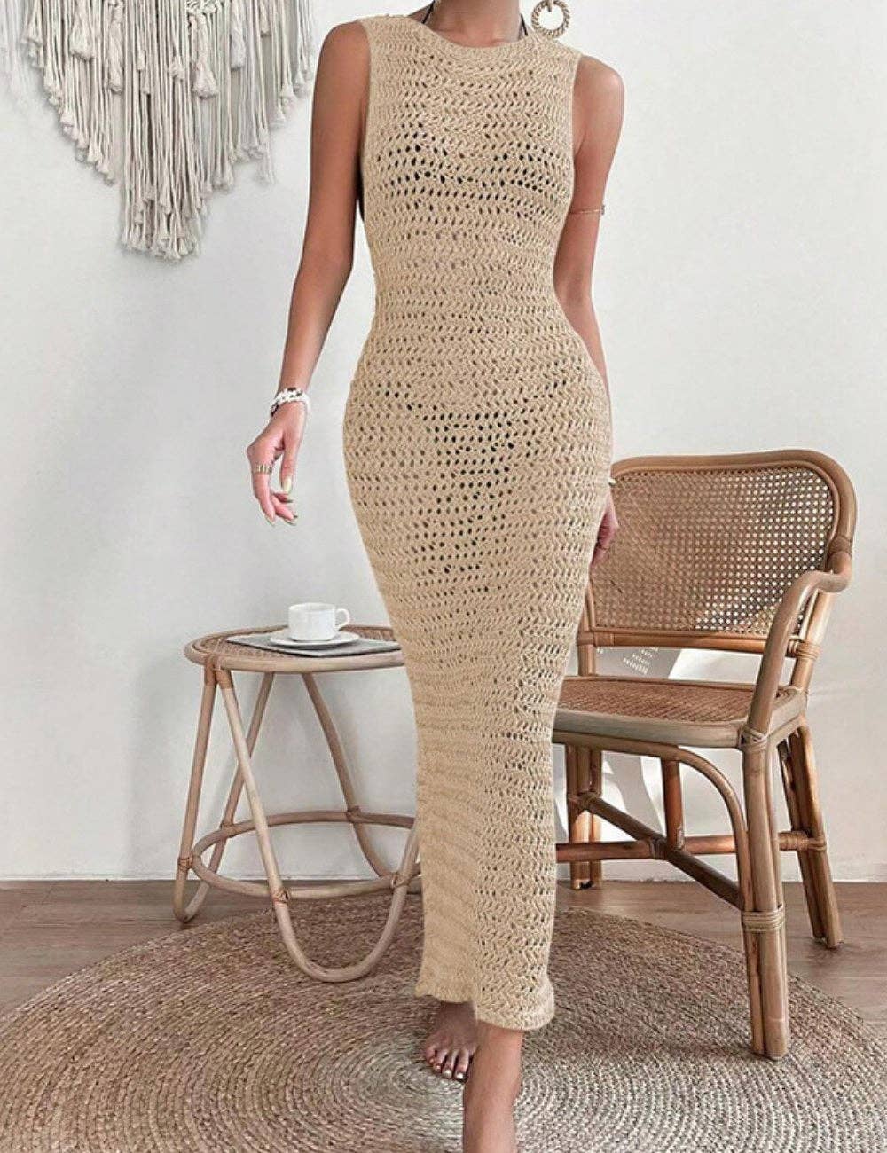 Solid Color Hollow Out Sexy Split Swim Cover Up DPSW1213