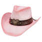 Heart Bling Rhinestone Belt Ombre Straw Cowboy Hat: Beige