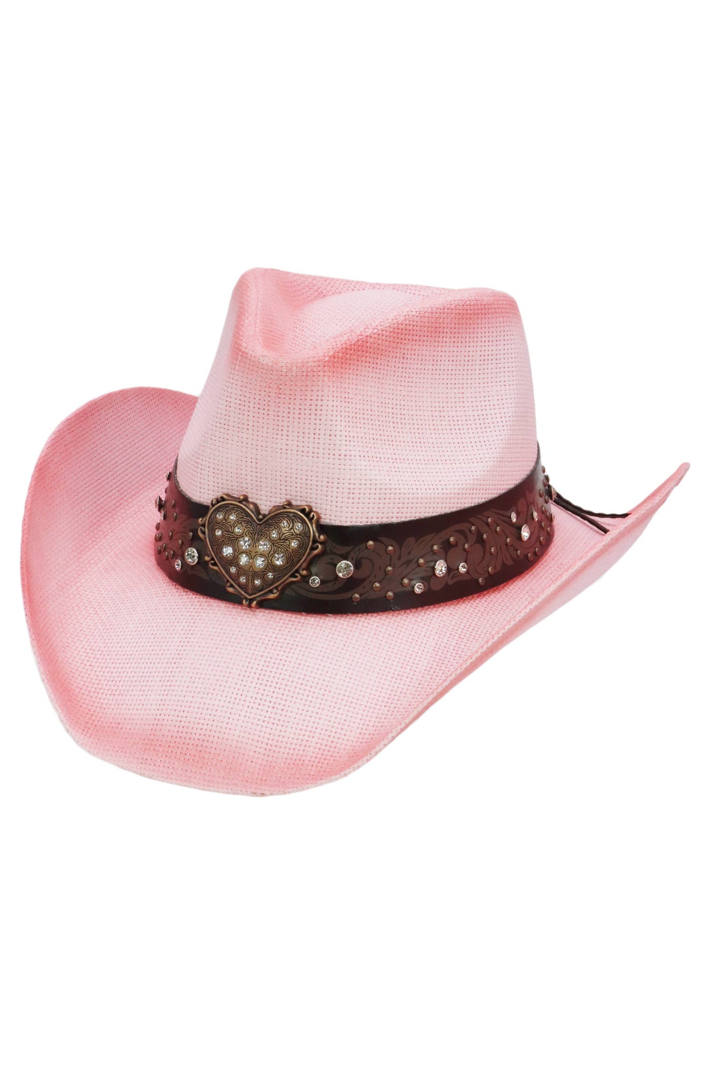 Heart Bling Rhinestone Belt Ombre Straw Cowboy Hat: Beige