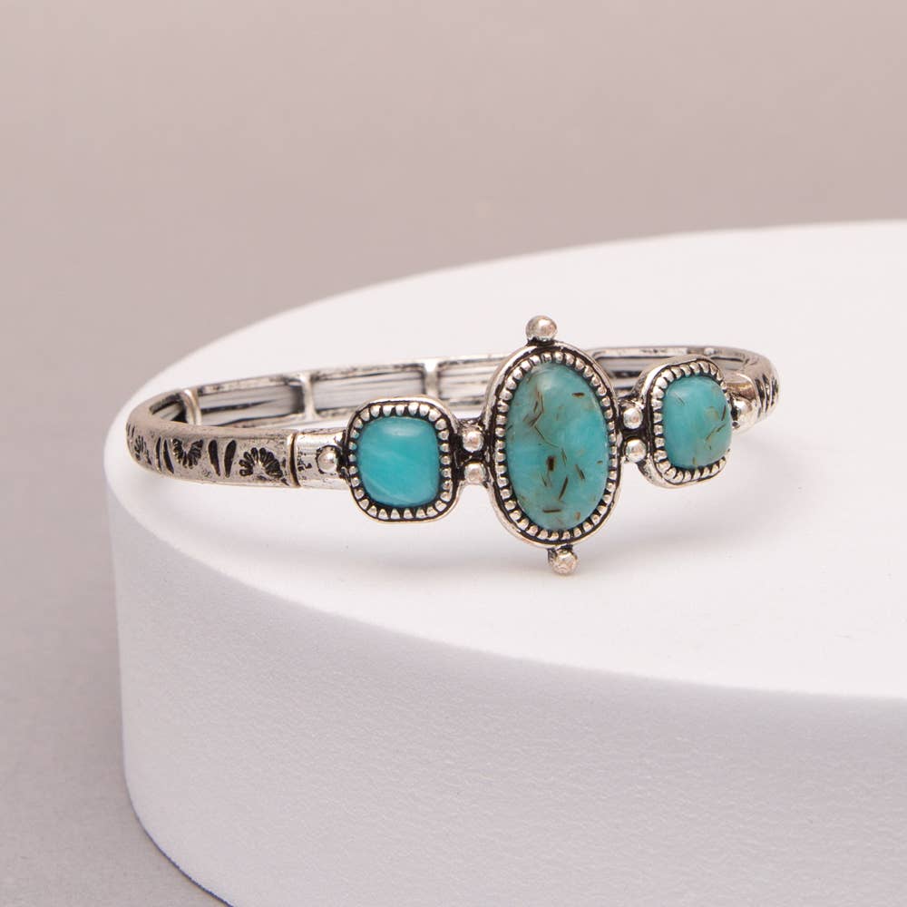 Western Cabochon Stones Stretch Bracelet: Turquoise
