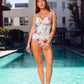 Floral Hard Cup One Piece Swimsuit: Mint