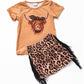 Cows Printed Cheetah Fringe Skirt 2 Pcs Set
