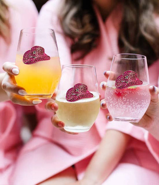 Cowboy Hat Jeweled Stemless Wine Glass