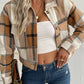 Buttoned Cardigan Plaid Jacket With Pocket:100%Polyester.