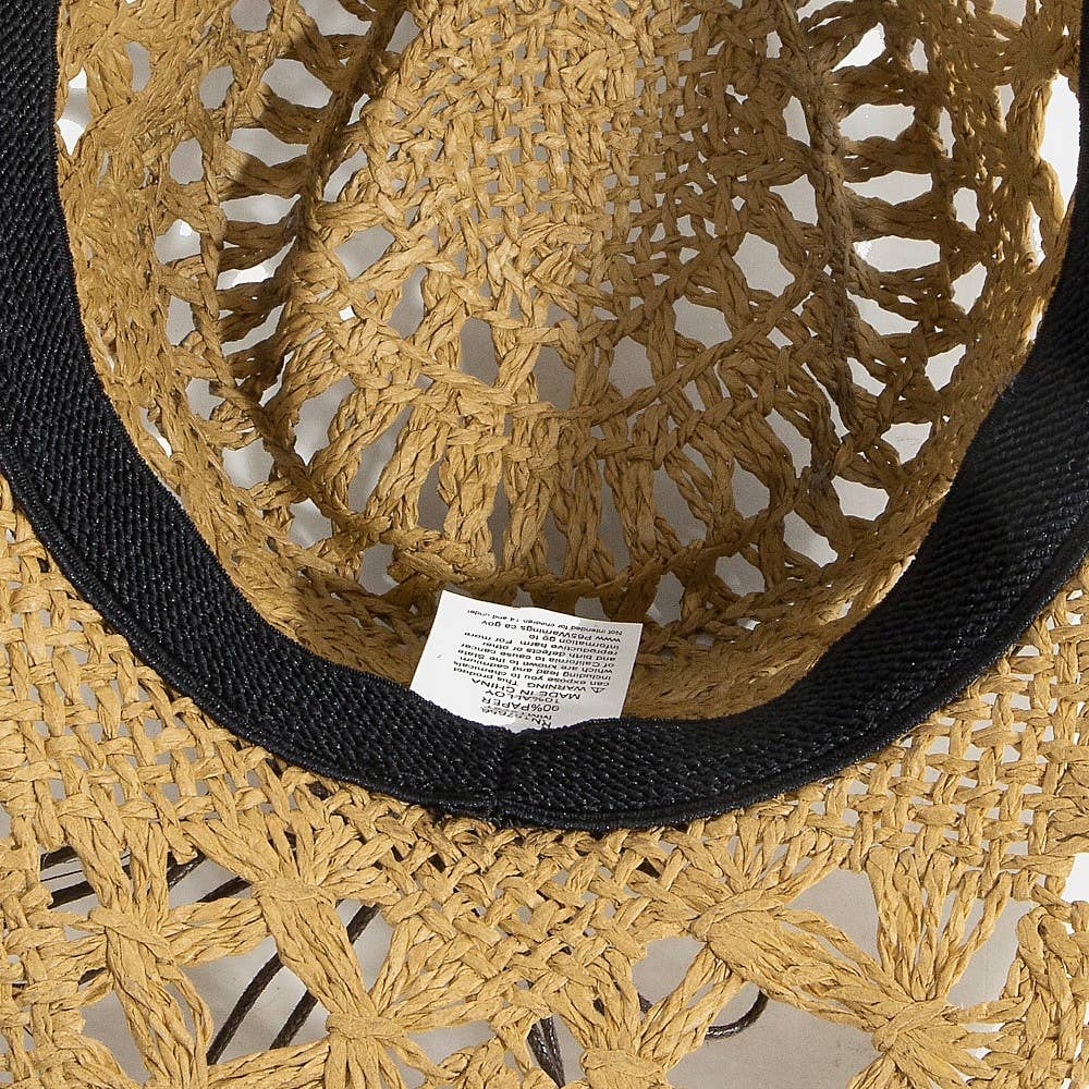 Straw Braided Concho Beaded Strap Cowboy Hat: BR