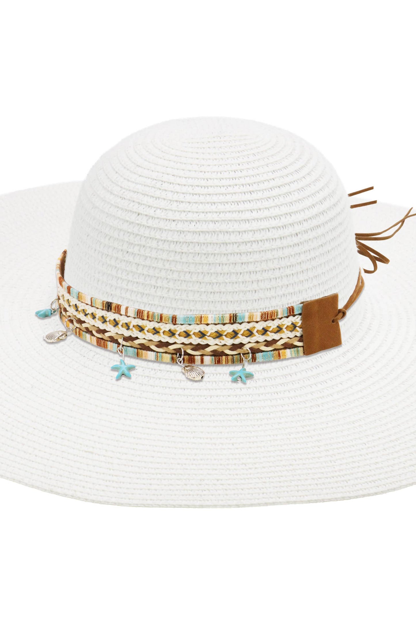 Blue Coastal Starfish Belt Floppy Straw Sun Hat