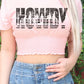 HOWDY COWBOYS GRAPHIC SMOCKED CROP TOP : PEACH
