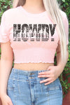 HOWDY COWBOYS GRAPHIC SMOCKED CROP TOP : PEACH