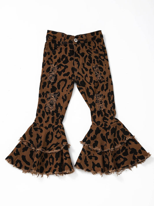 Leopard Distressed Double Layer Girls Jeans