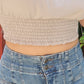 HOWDY COWBOYS GRAPHIC SMOCKED CROP TOP : PEACH