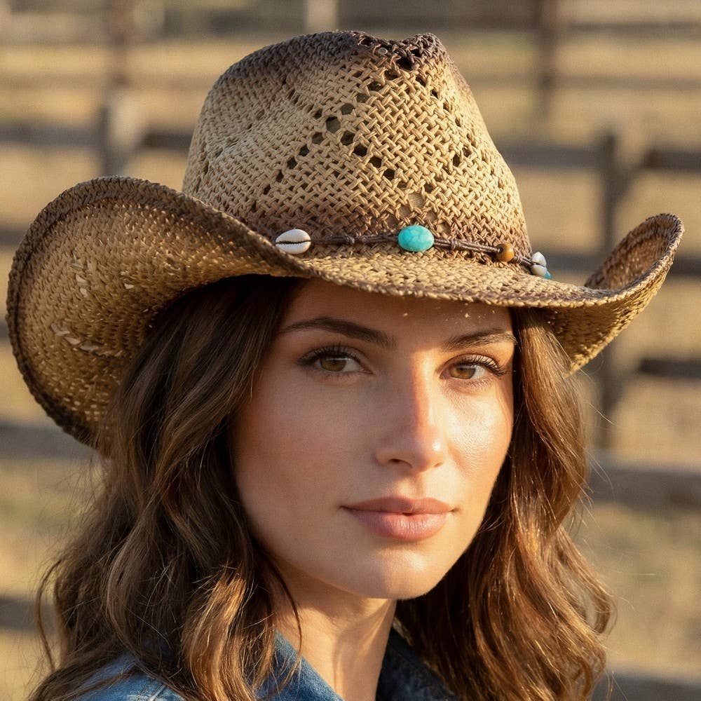 Cowrie Shell Straw Cowboy Hat
