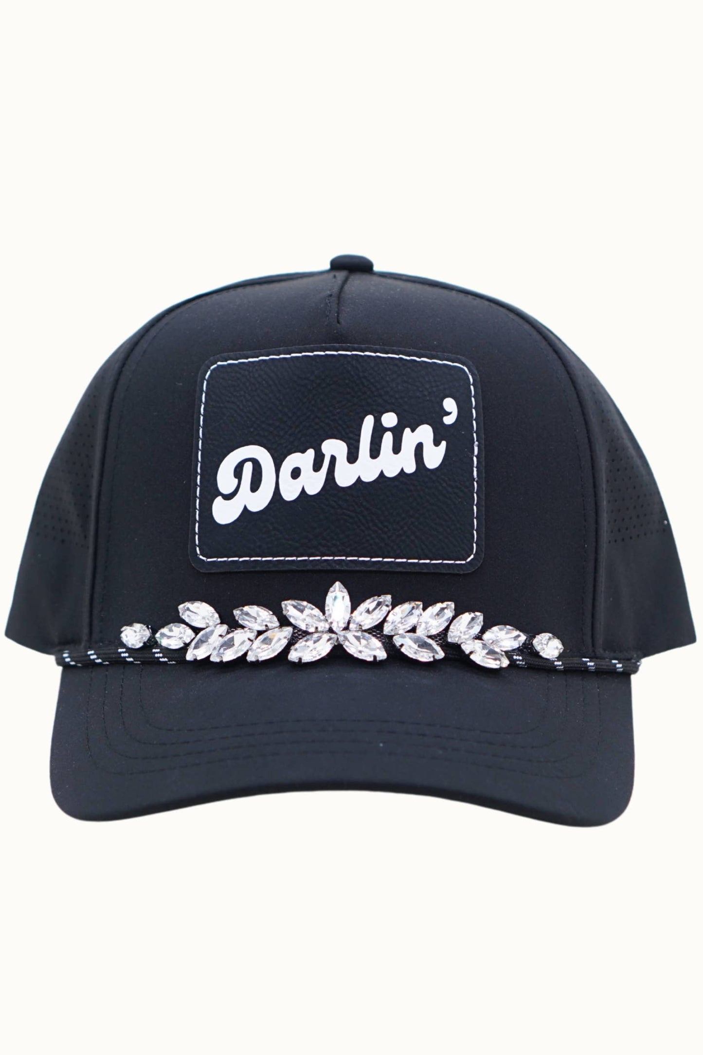 DARLIN' Bejeweled Glitz Athletic Trucker Cap + Leatherette: Rose