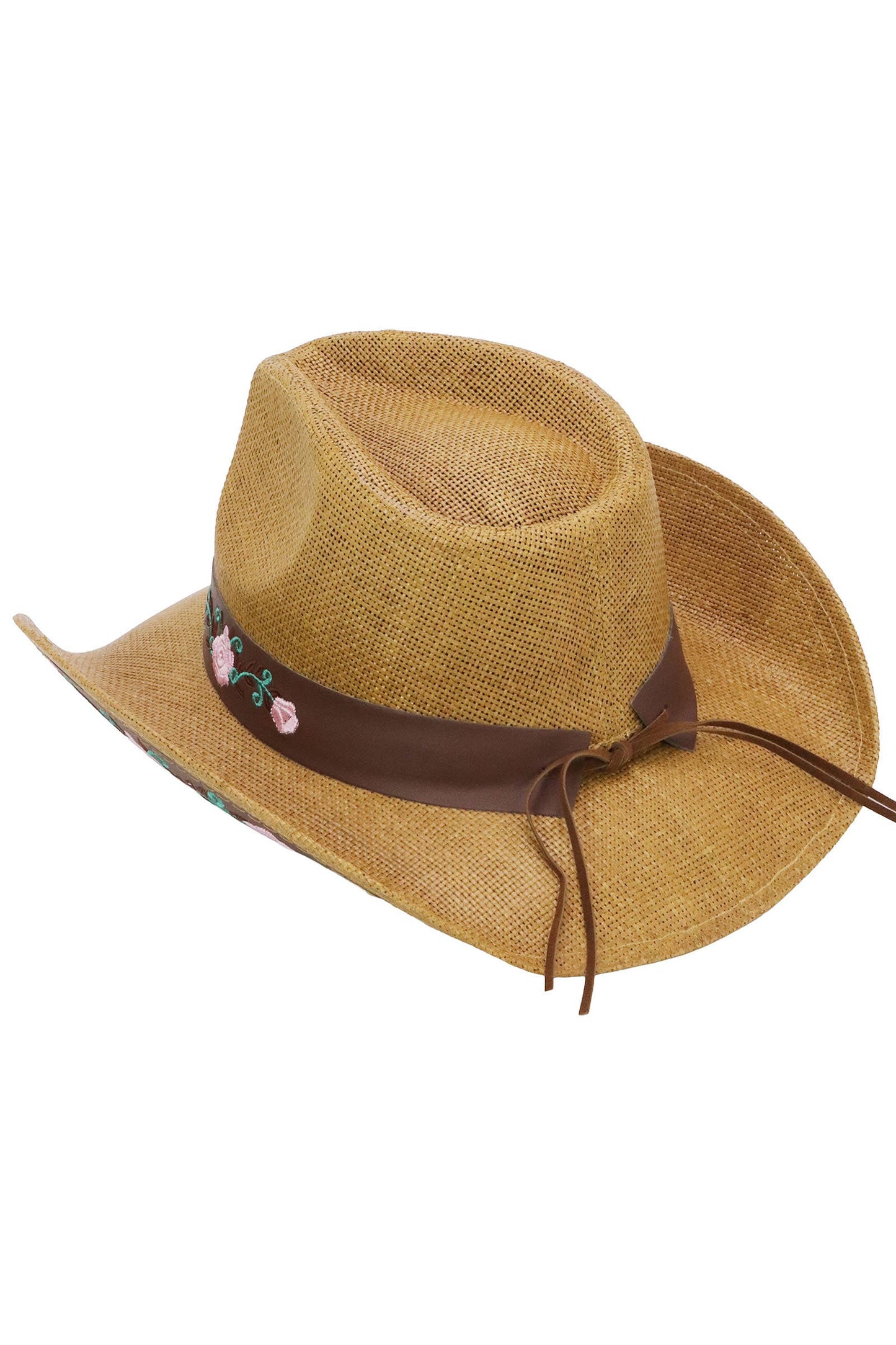 Pink Rose Concho Belt Embroidered Cowgirl Hat