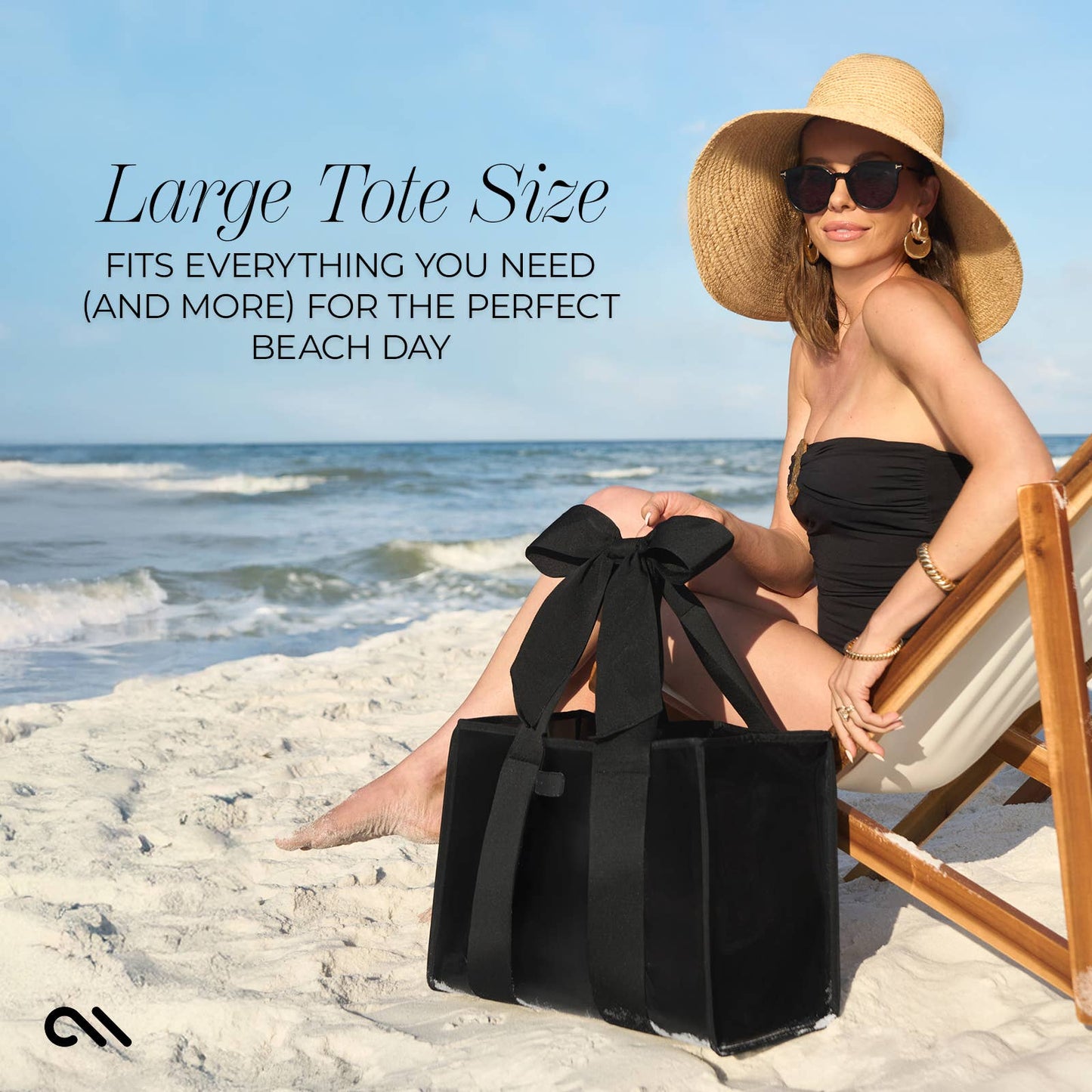 Special Edition Bow Midnight Black Beach Tote w/ Phone Pouch