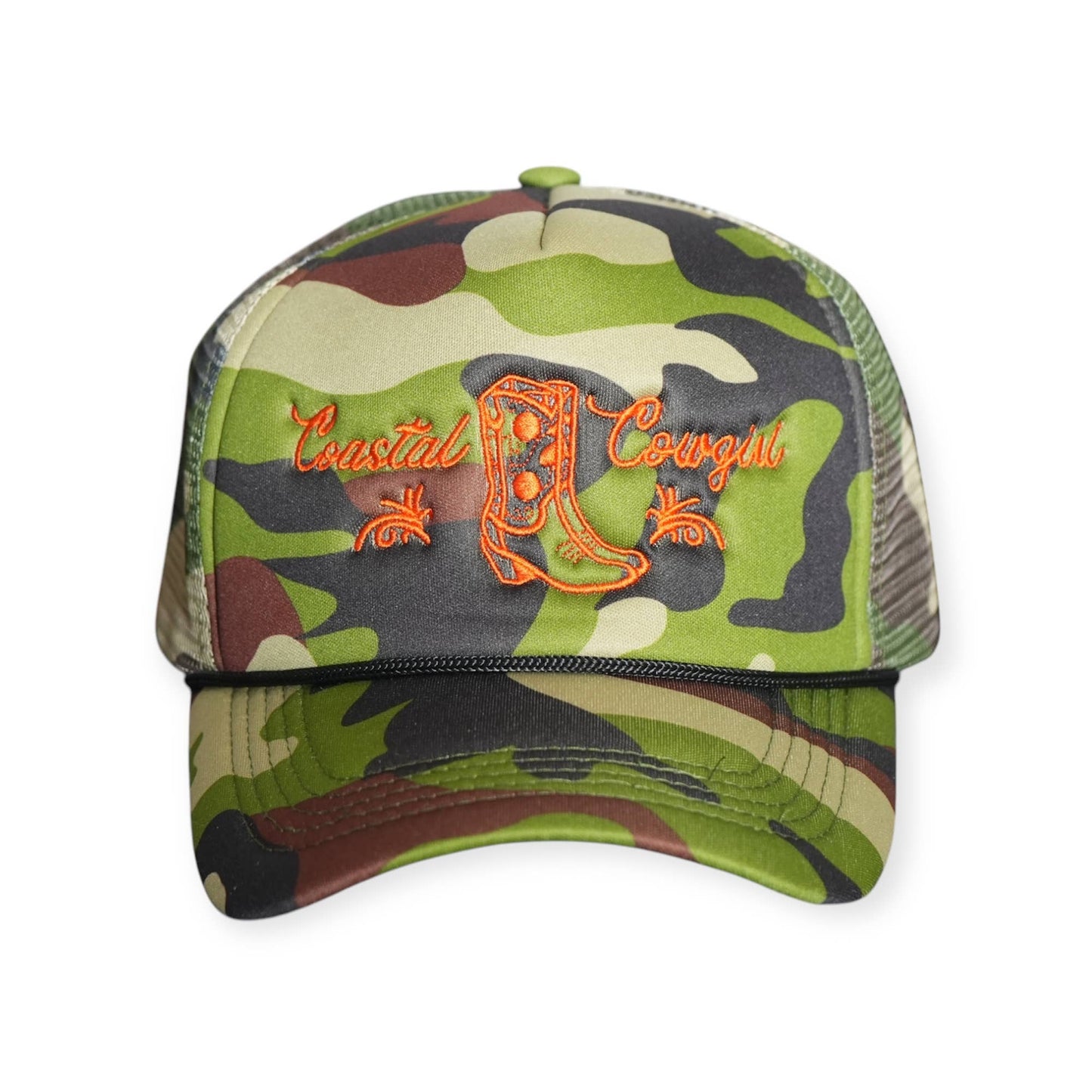 Coastal Cowgirl Trucker Hat: Forest Green/Hot Pink / Unstructured Trucker Hat