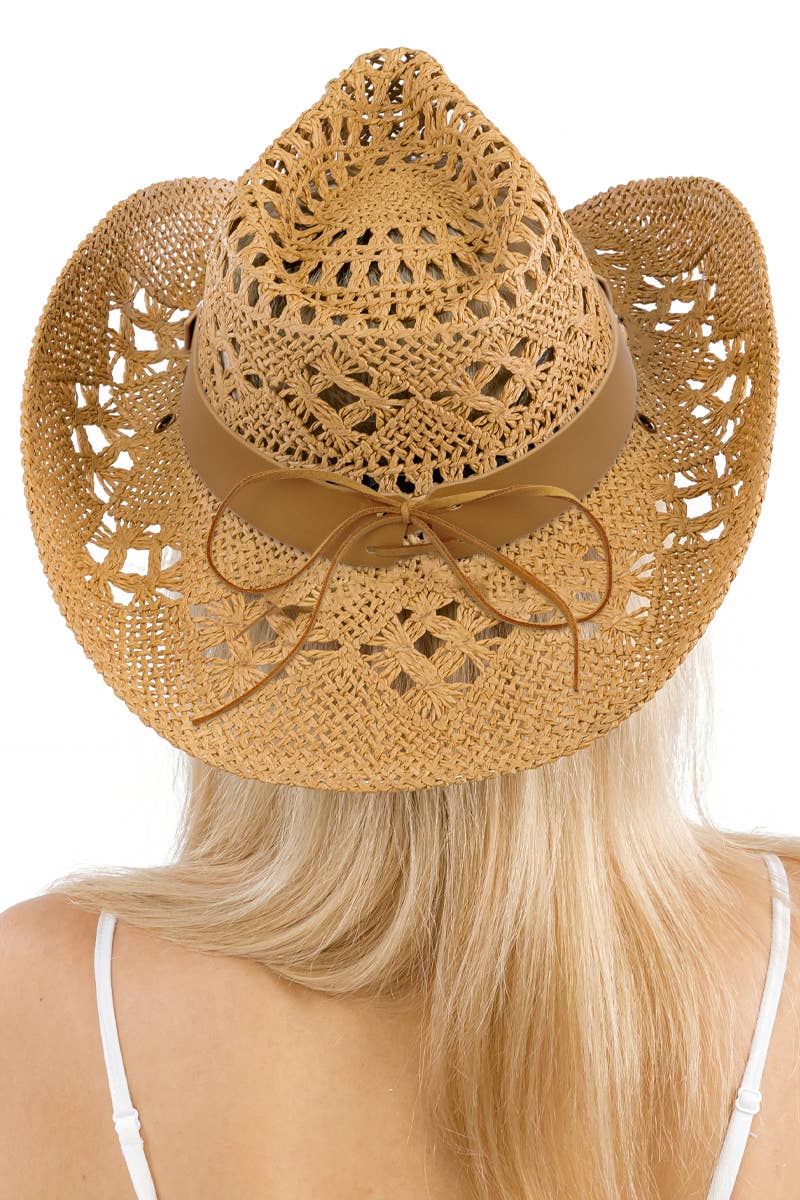 Longhorn Monochrome Belt Crochet Woven Cowboy Hat: Hot Pink