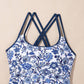 Sky Blue Crossed Back Floral Print swim dress