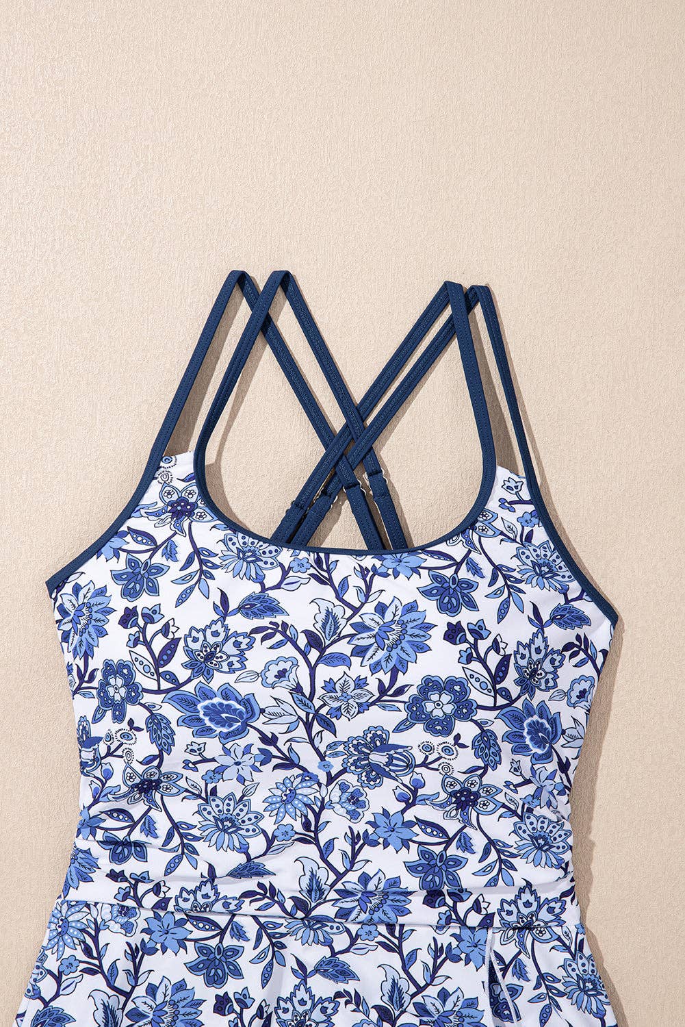Sky Blue Crossed Back Floral Print swim dress
