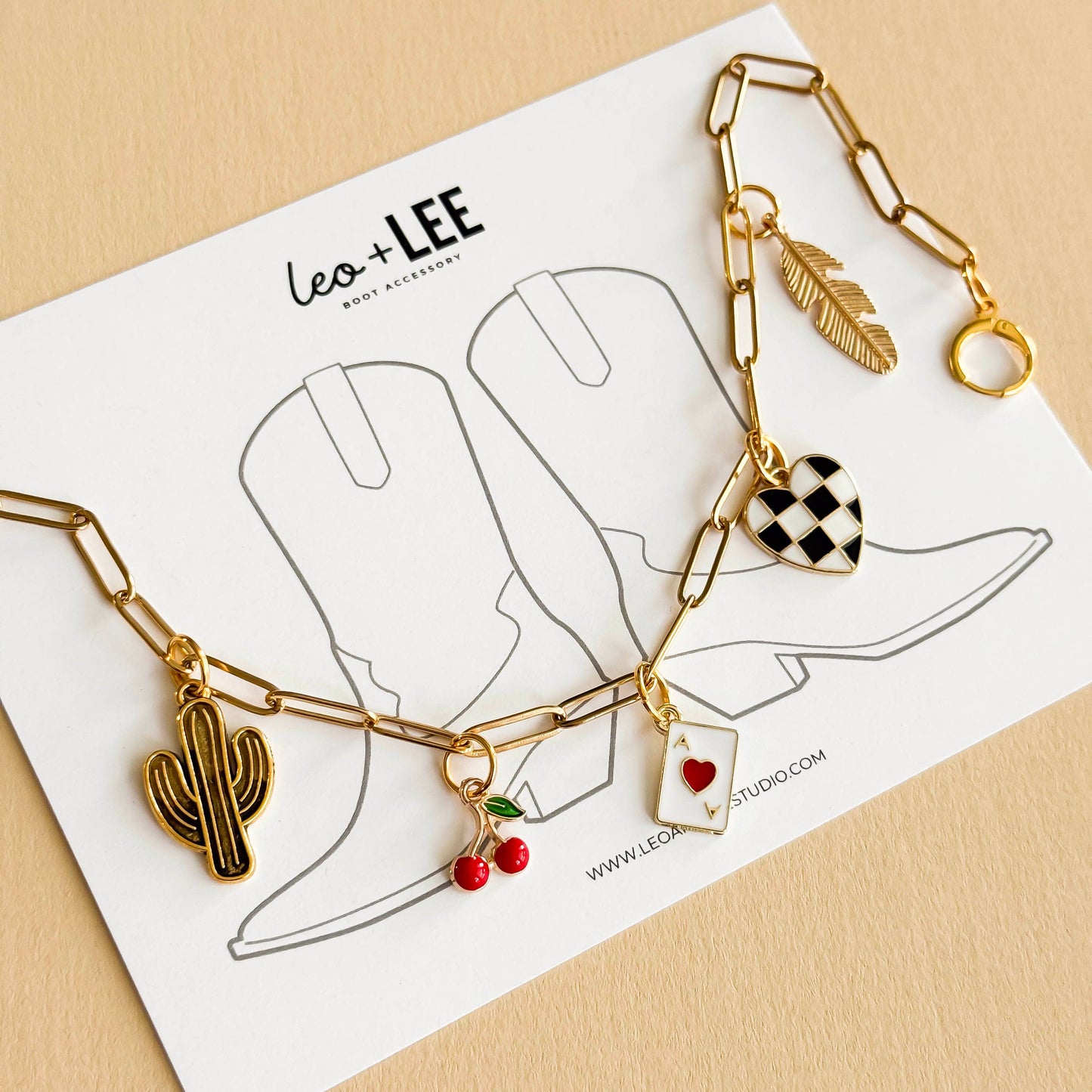 Western Boot Charm Wrap – Gold Chain with Cowgirl Charms: Saddle Up Set
