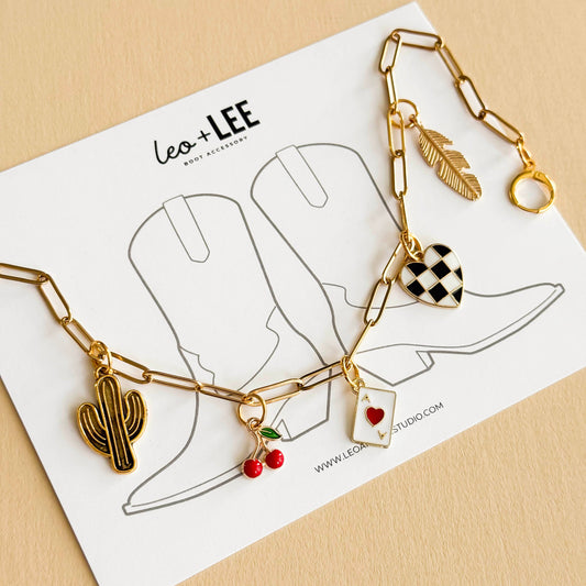 Western Boot Charm Wrap – Gold Chain with Cowgirl Charms: Saddle Up Set
