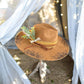 Suede Rancher Hat, Cowboy Hat | Sunflower Floral Brim: Beige