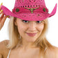 Longhorn Monochrome Belt Crochet Woven Cowboy Hat: Hot Pink