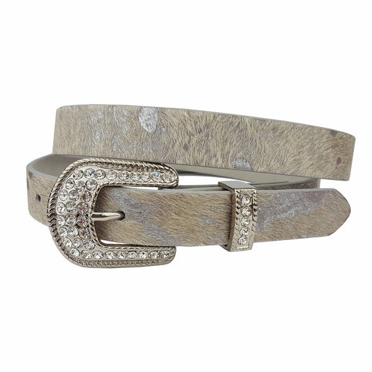Western Crystal Buckle and Loop w. Genuine Cow Hair Belt