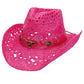 Longhorn Monochrome Belt Crochet Woven Cowboy Hat: Hot Pink