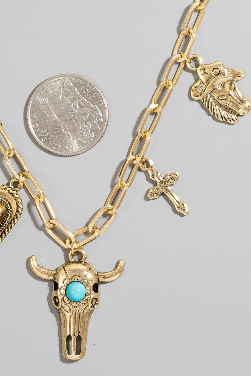 Assorted Western Bull Charm Necklace