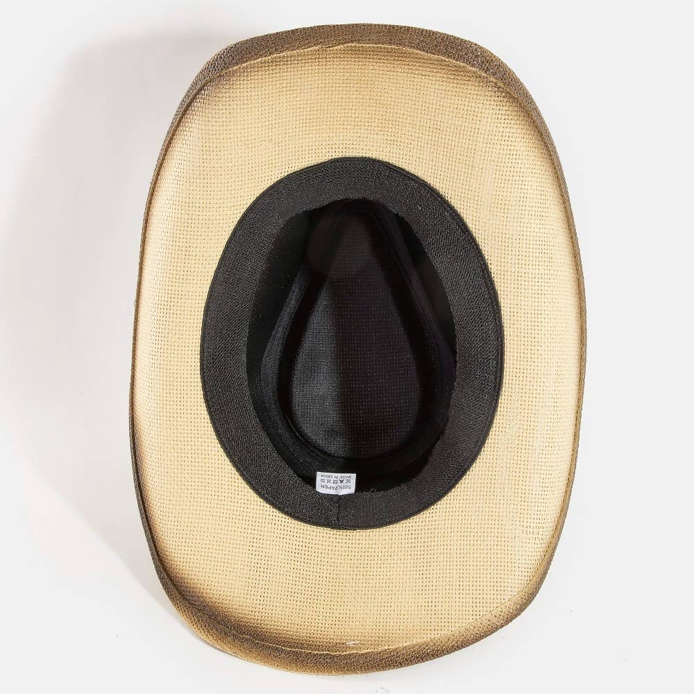 Western Long Horn Studded Strap Straw Cowboy Hat: KA