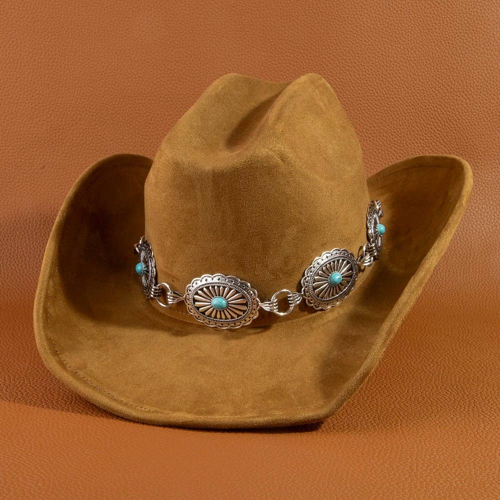 Turquoise Stud Concho Belt Western Cowboy Hat
