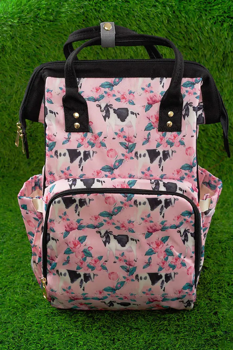 Cow & Floral Printed Diaper Bag