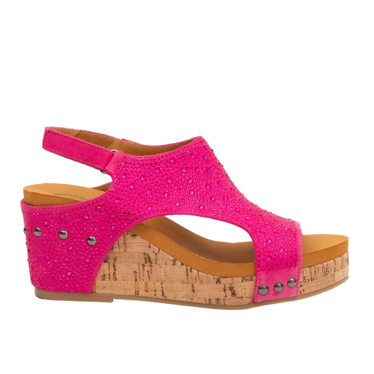 BARB Rhinestone Cushioned Women Slingback Velcro Cork Wedge: