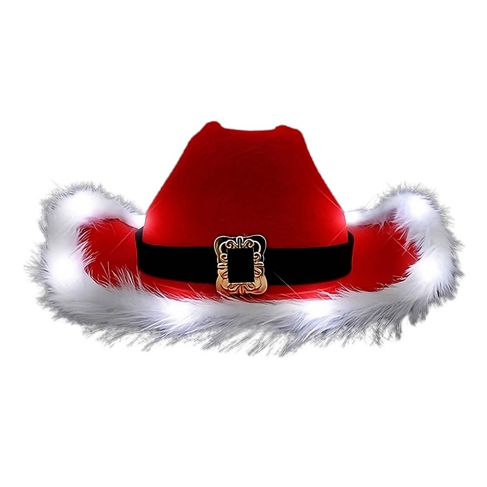 LED Flashing Christmas Cowboy Santa Western Hat