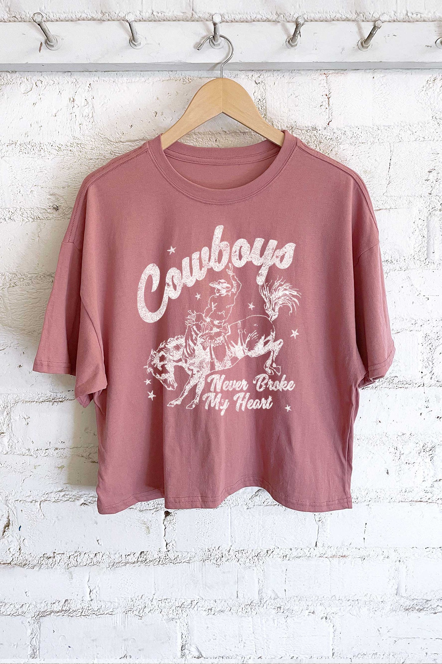COWBOYS NEVER BRAKE MY HEART GRAPHIC LONG CROP TOP: Dusty mint