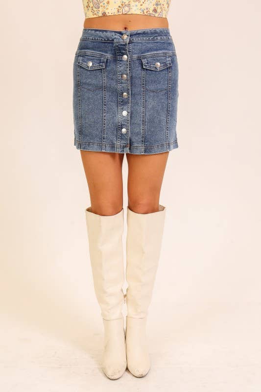 Stretchy Button Down Denim Skirt
