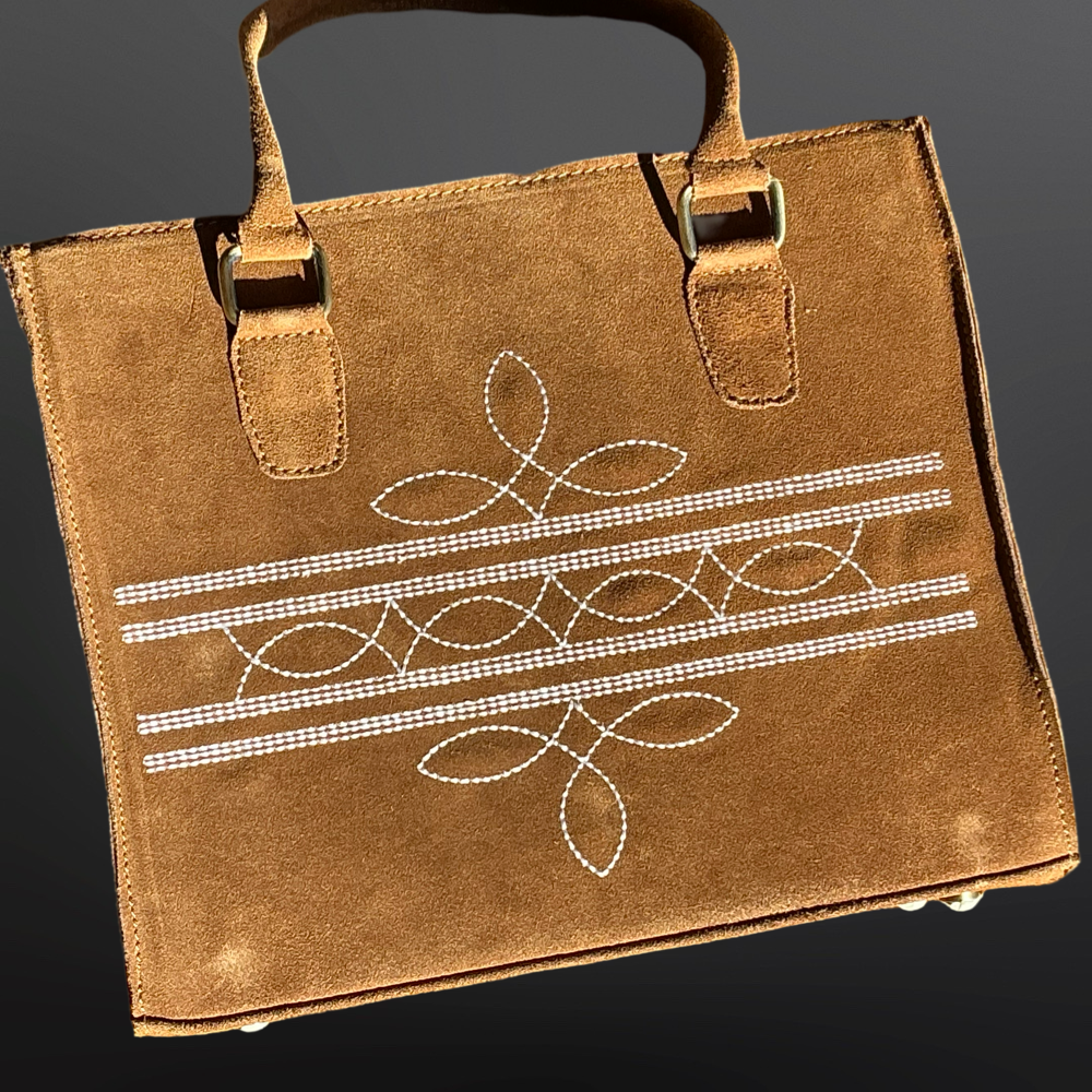 Western Boot Stitch Suede Leather Handbag