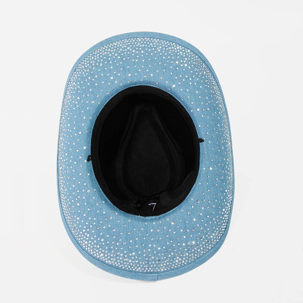 Rhinestone Studded Denim Cowboy Hat: DN