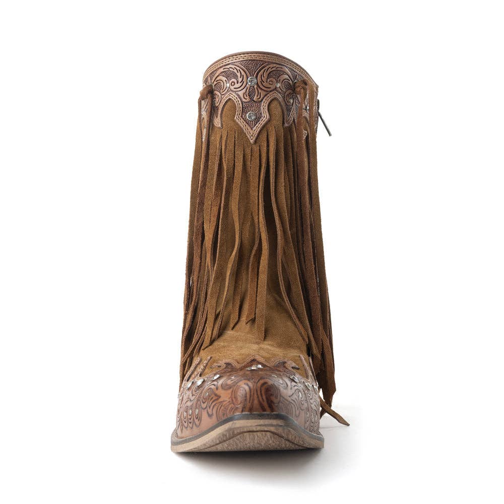 Fringed Handtooled Leather Boot