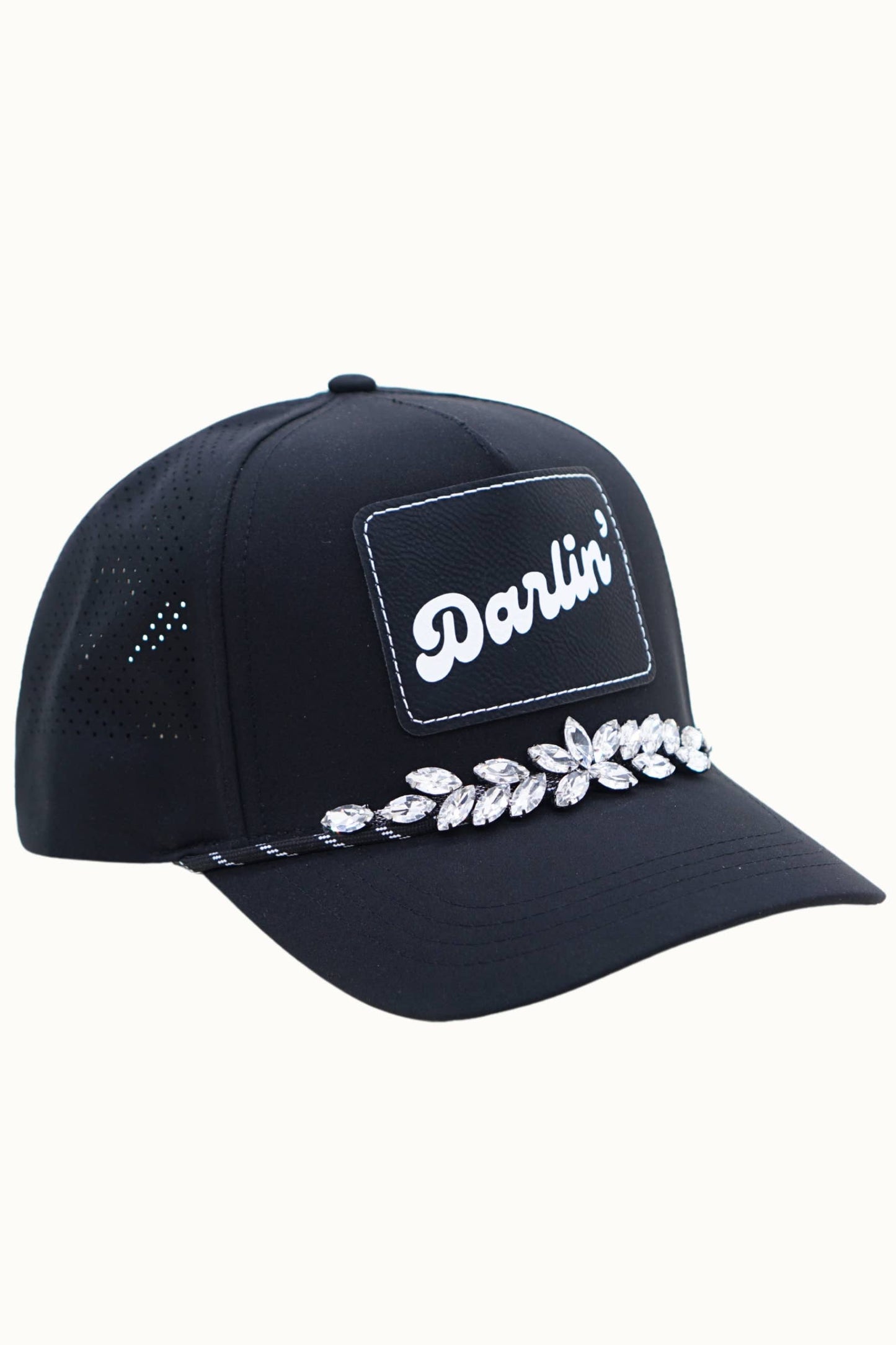DARLIN' Bejeweled Glitz Athletic Trucker Cap + Leatherette: Rose
