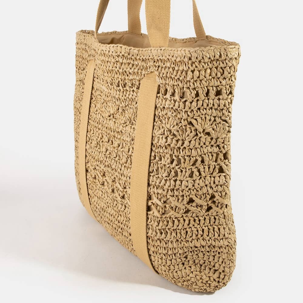 Large Straw Braided Tote Bag With Hat Holder: IV