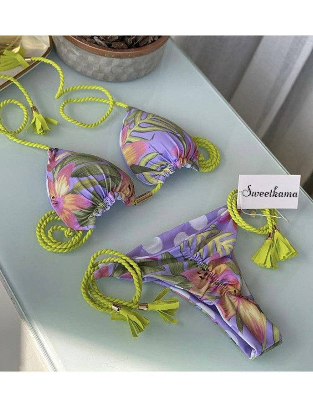 Ladies String Tie Halter Strap Sexy Bikini Set