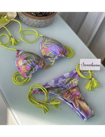 Ladies String Tie Halter Strap Sexy Bikini Set