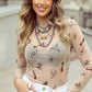 Western Print Slim Fit Mesh Long Sleeve Top