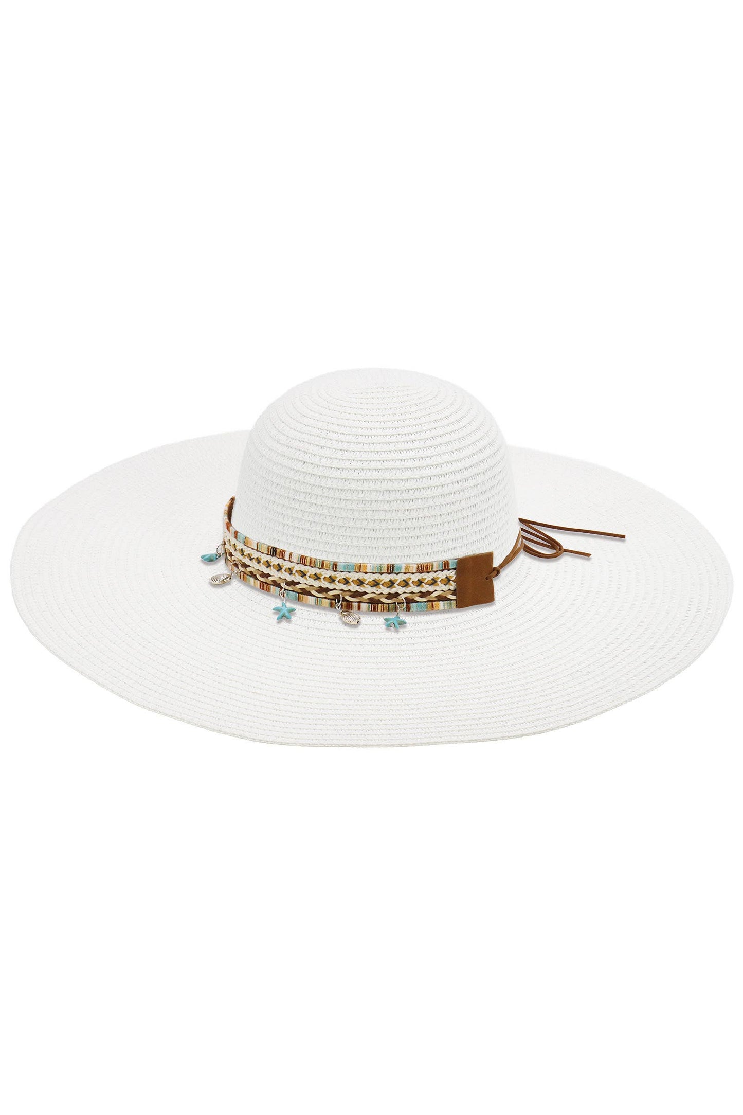 Blue Coastal Starfish Belt Floppy Straw Sun Hat