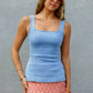 Stretch Denim Square Neck Top