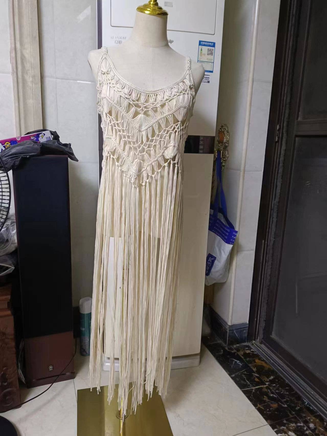 Lace Crochet Tassel Cami Dress: / Missy / One Size